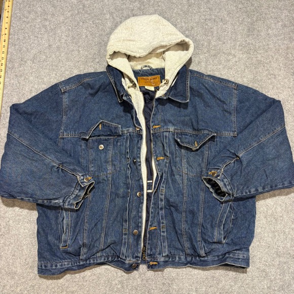 Faded Glory Other - Faded Glory Mens 2XL Denim Jacket Blue Quilted Lined Hooded Full Zip Workwear